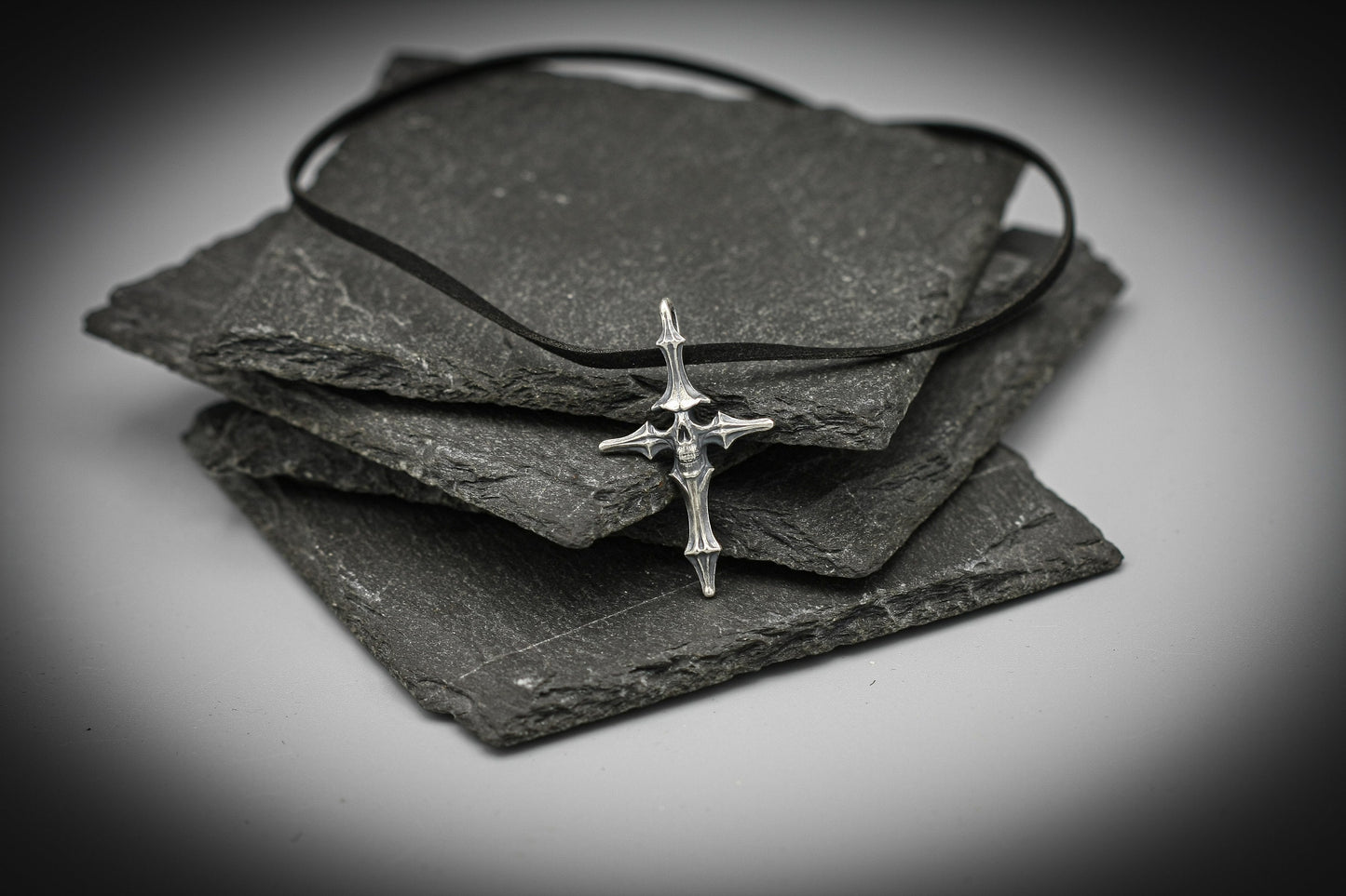 Sterling silver Skull cross pendant, rustic gothic cross