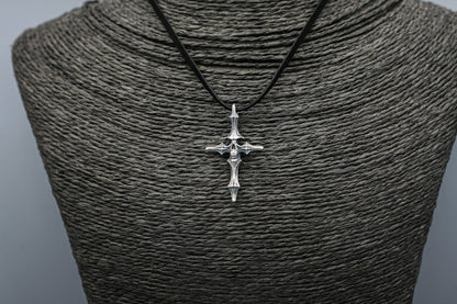 Sterling silver Skull cross pendant, rustic gothic cross