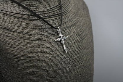 Sterling silver Skull cross pendant, rustic gothic cross