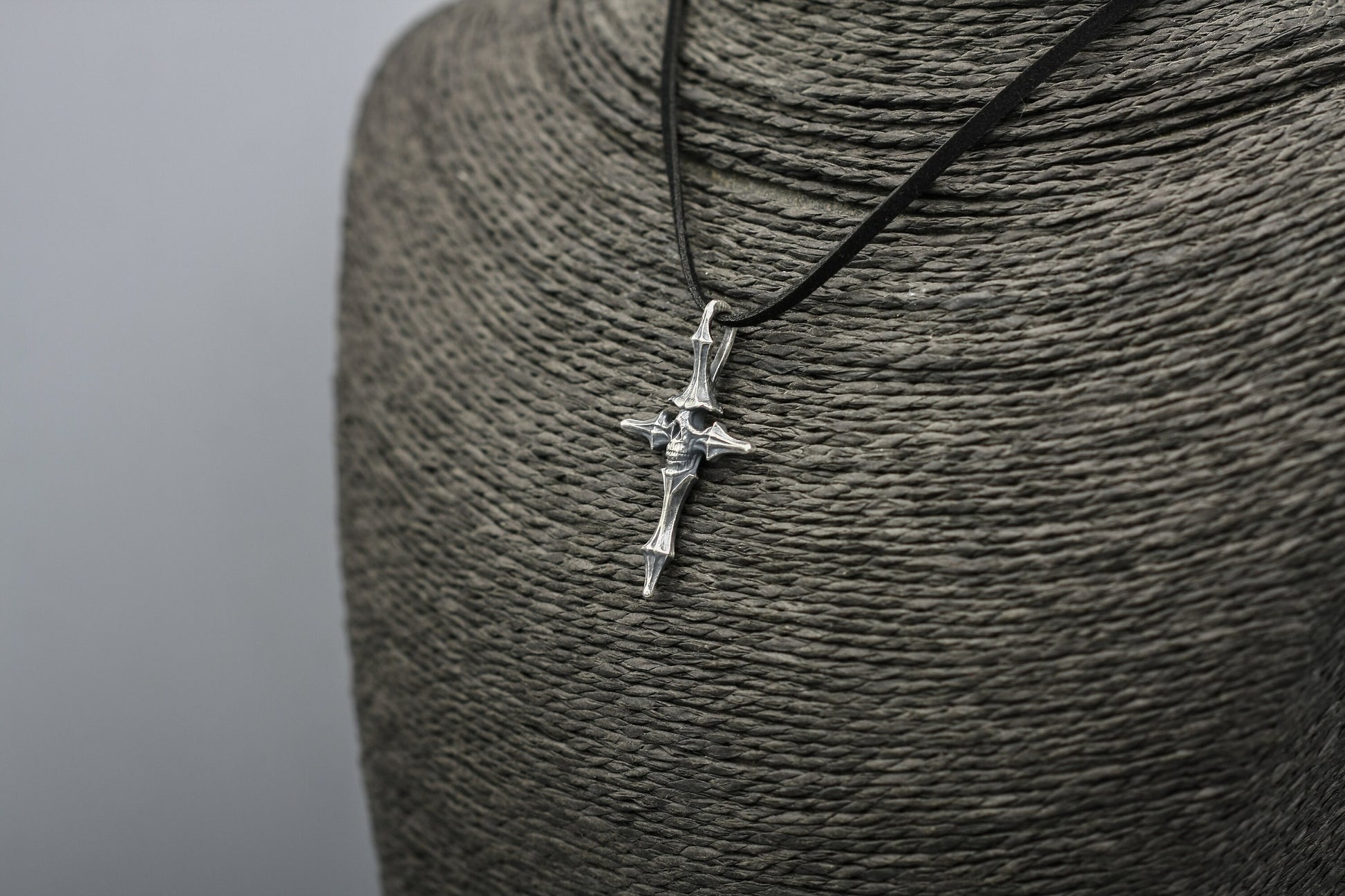 Sterling silver Skull cross pendant, rustic gothic cross