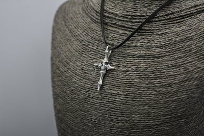 Sterling silver Skull cross pendant, rustic gothic cross