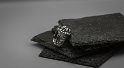 Silver skull mushroom ring, unique 925 band