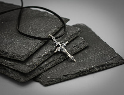 Sterling silver Skull cross pendant, rustic gothic cross