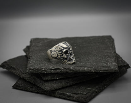 Robot Skull ring, Sterling silver band