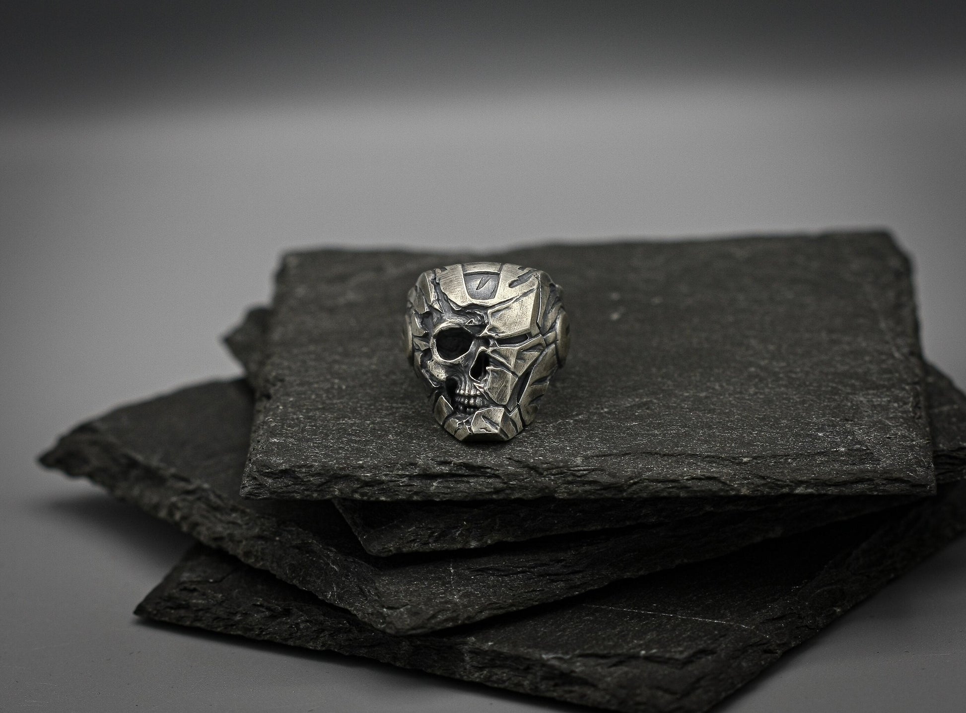 Robot Skull ring, Sterling silver band