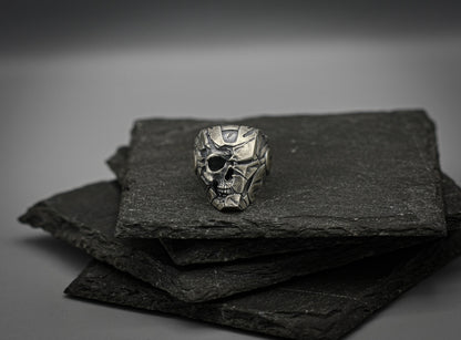 Robot Skull ring, Sterling silver band