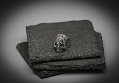 Fingerprint Skull ring, Sterling silver brutalist biker band