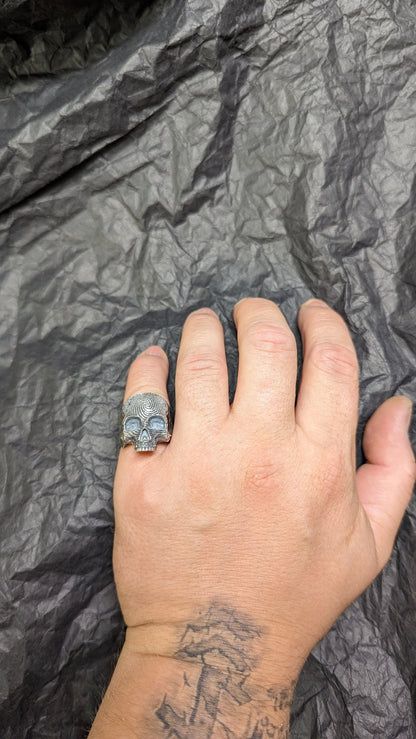 Fingerprint Skull ring, Sterling silver brutalist biker band