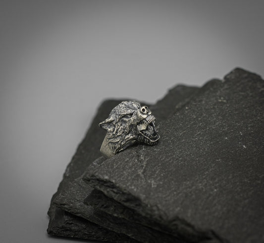 Sterling silver wolf ring