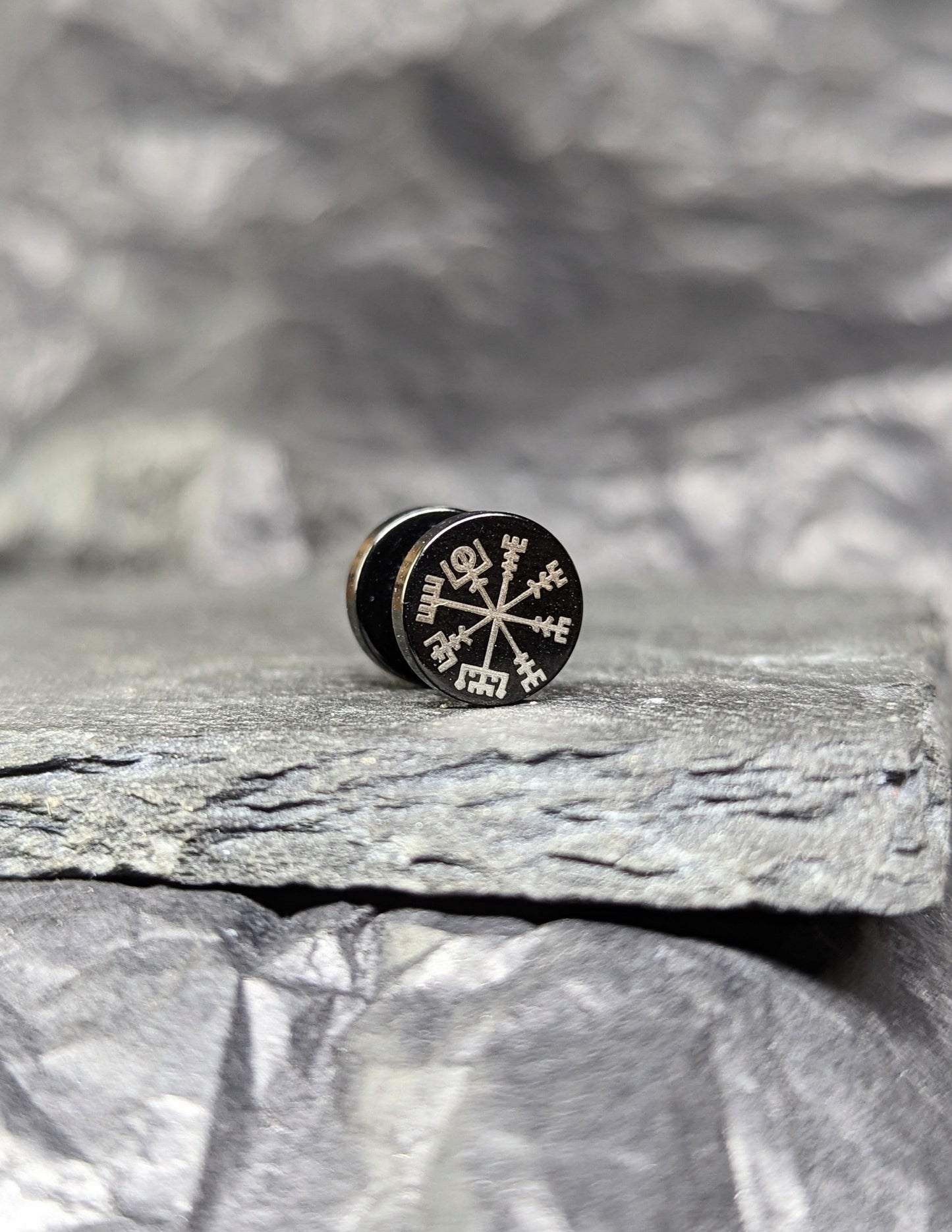 Vegvisir Black Stud earrings, Viking jewellery