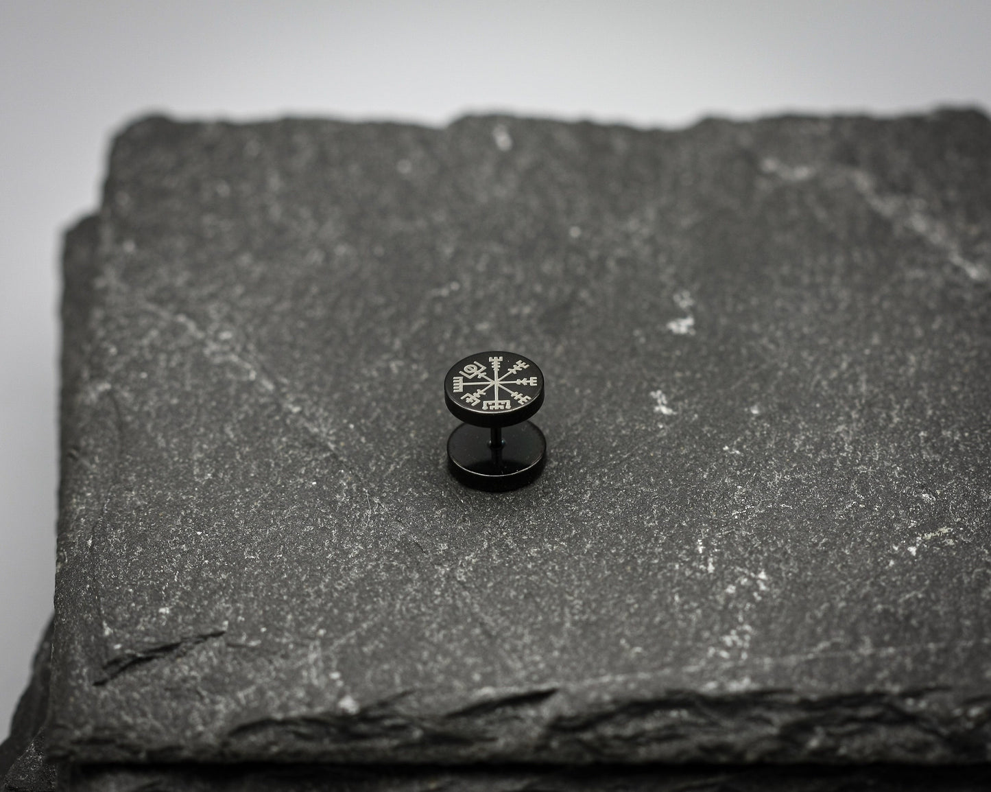 Vegvisir Black Stud earrings, Viking jewellery