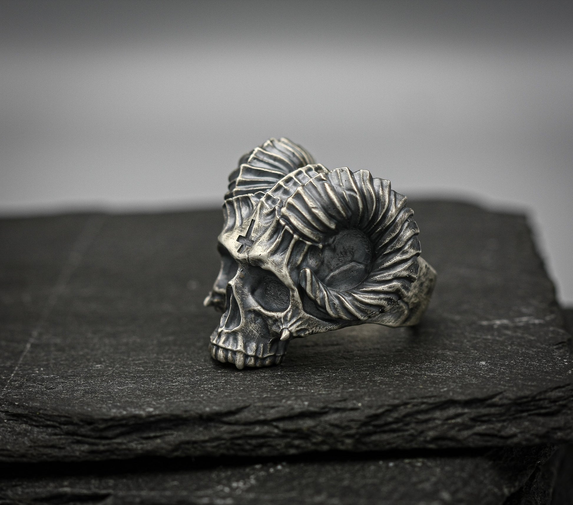 Silver Skull ring, Demon Horn brutalist band