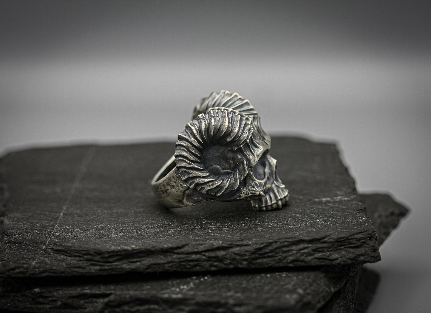 Silver Skull ring, Demon Horn brutalist band