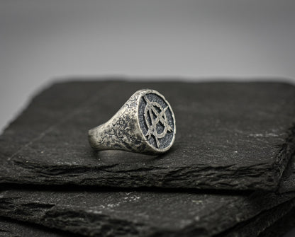 Anarchy silver signet ring