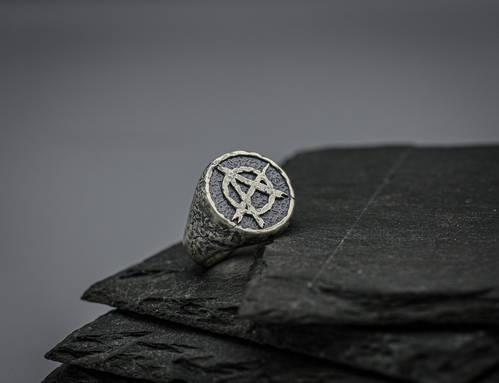 Anarchy silver signet ring