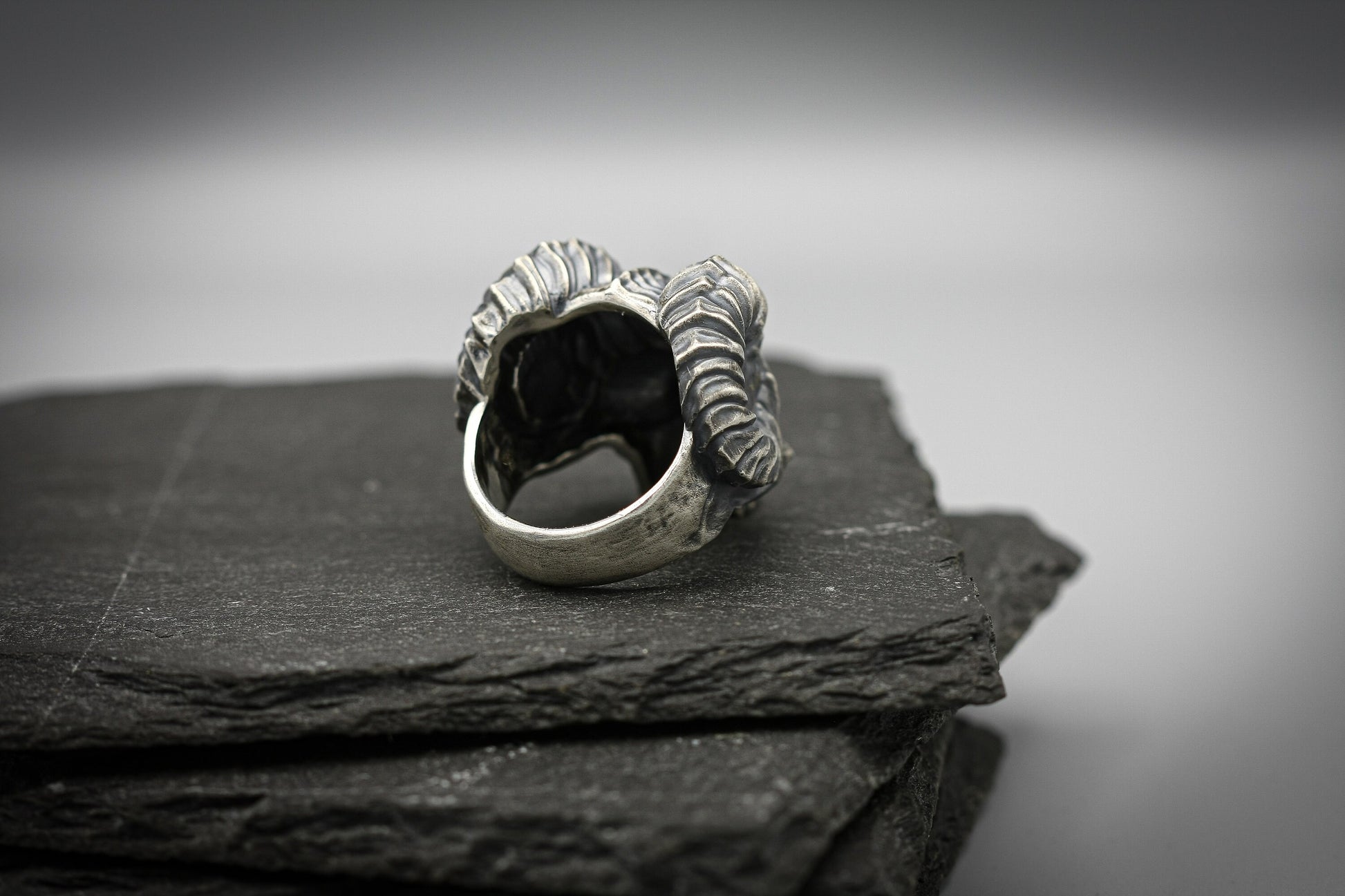 Silver Skull ring, Demon Horn brutalist band