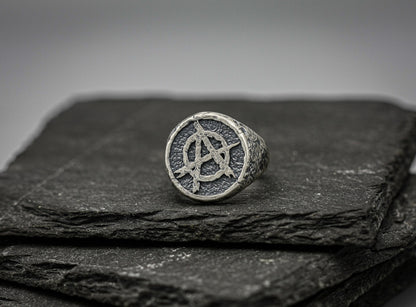 Anarchy silver signet ring