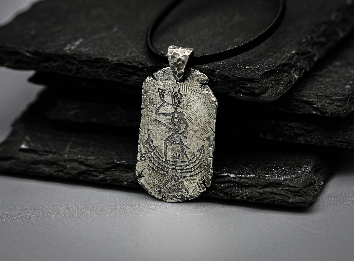 Viking ancient Silver necklace, dog tag pendant