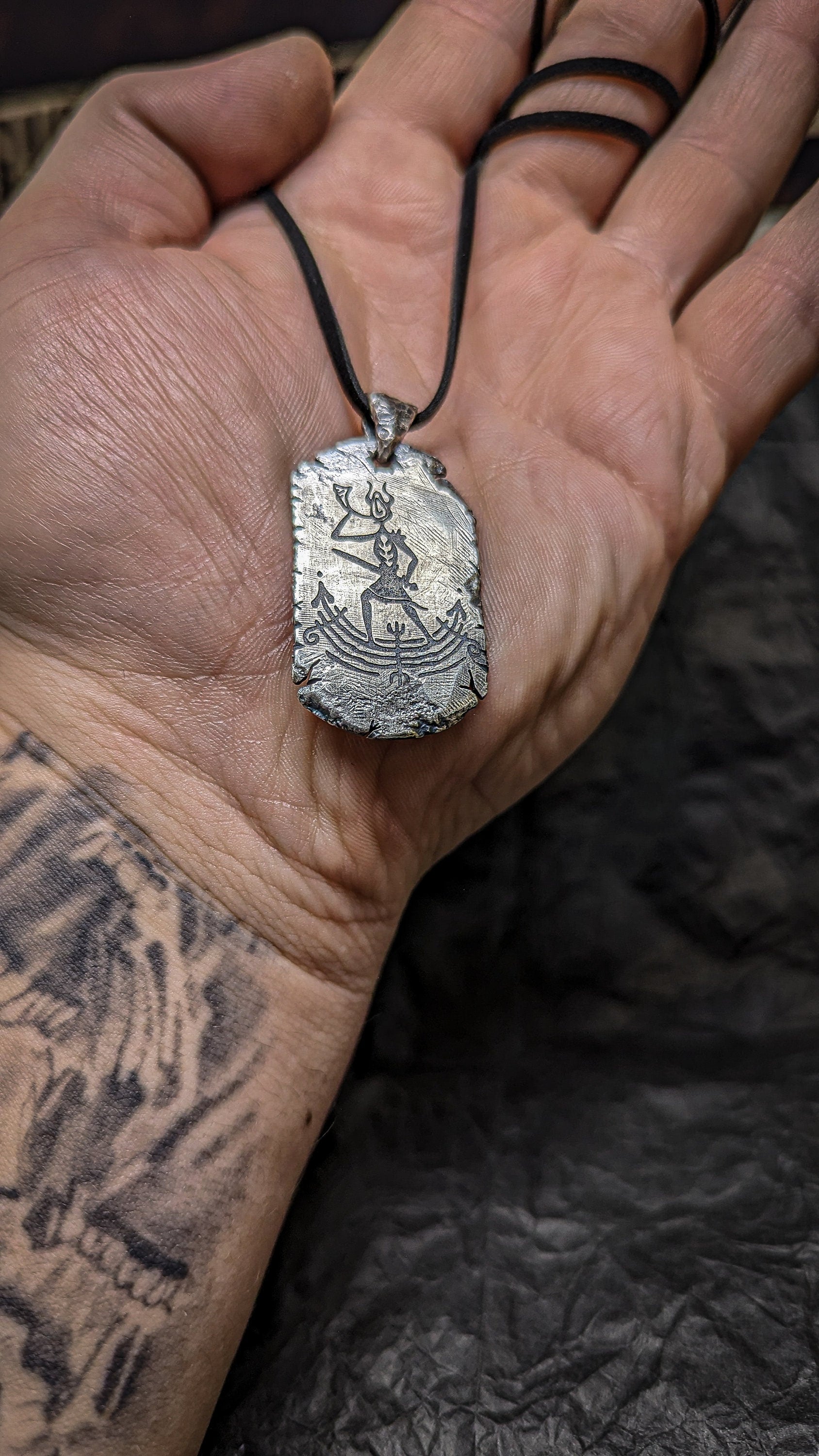 Viking ancient Silver necklace, dog tag pendant