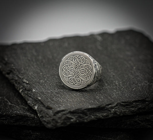 Silver signet ring with Viking symbolic engraving