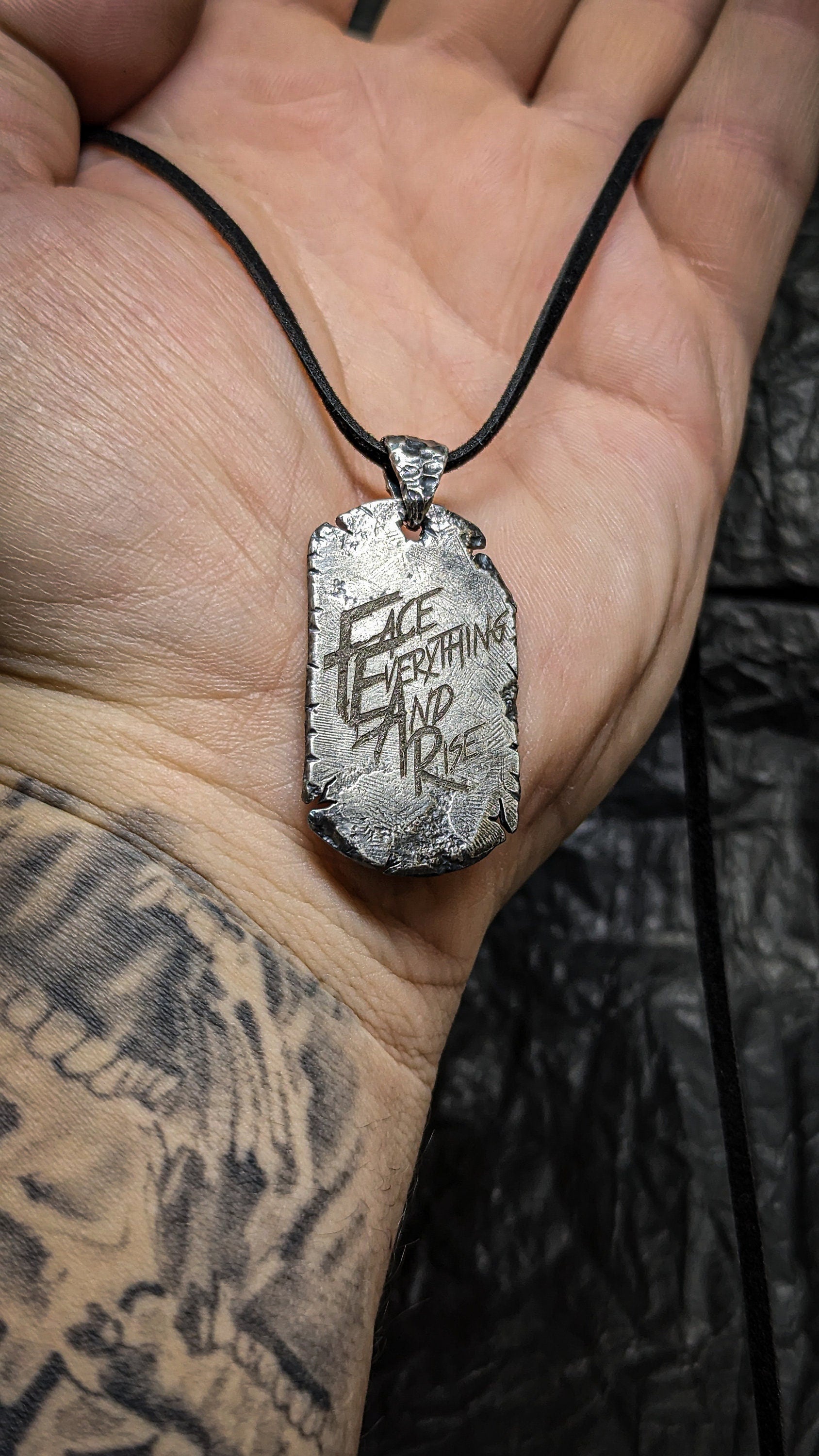 Silver dog tag pendant,FEAR necklace