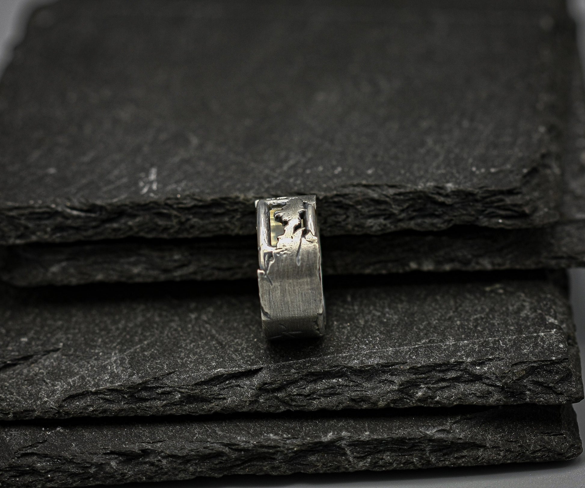 Silver fracture ring, Rough brutalist style band