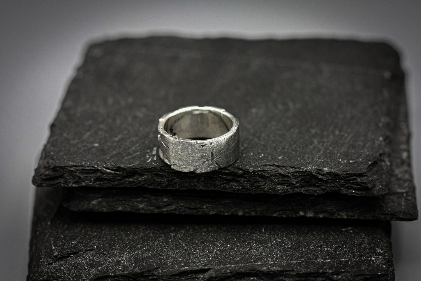 Silver fracture ring, Rough brutalist style band