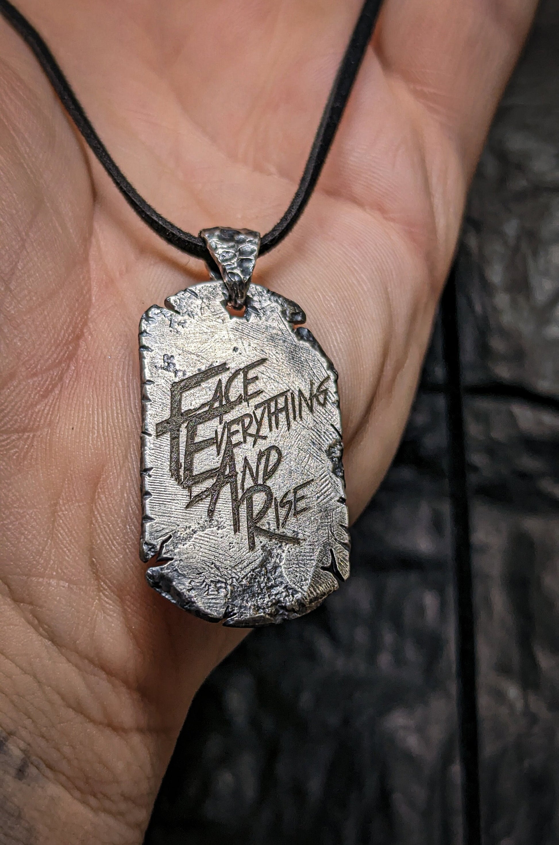 Silver dog tag pendant,FEAR necklace