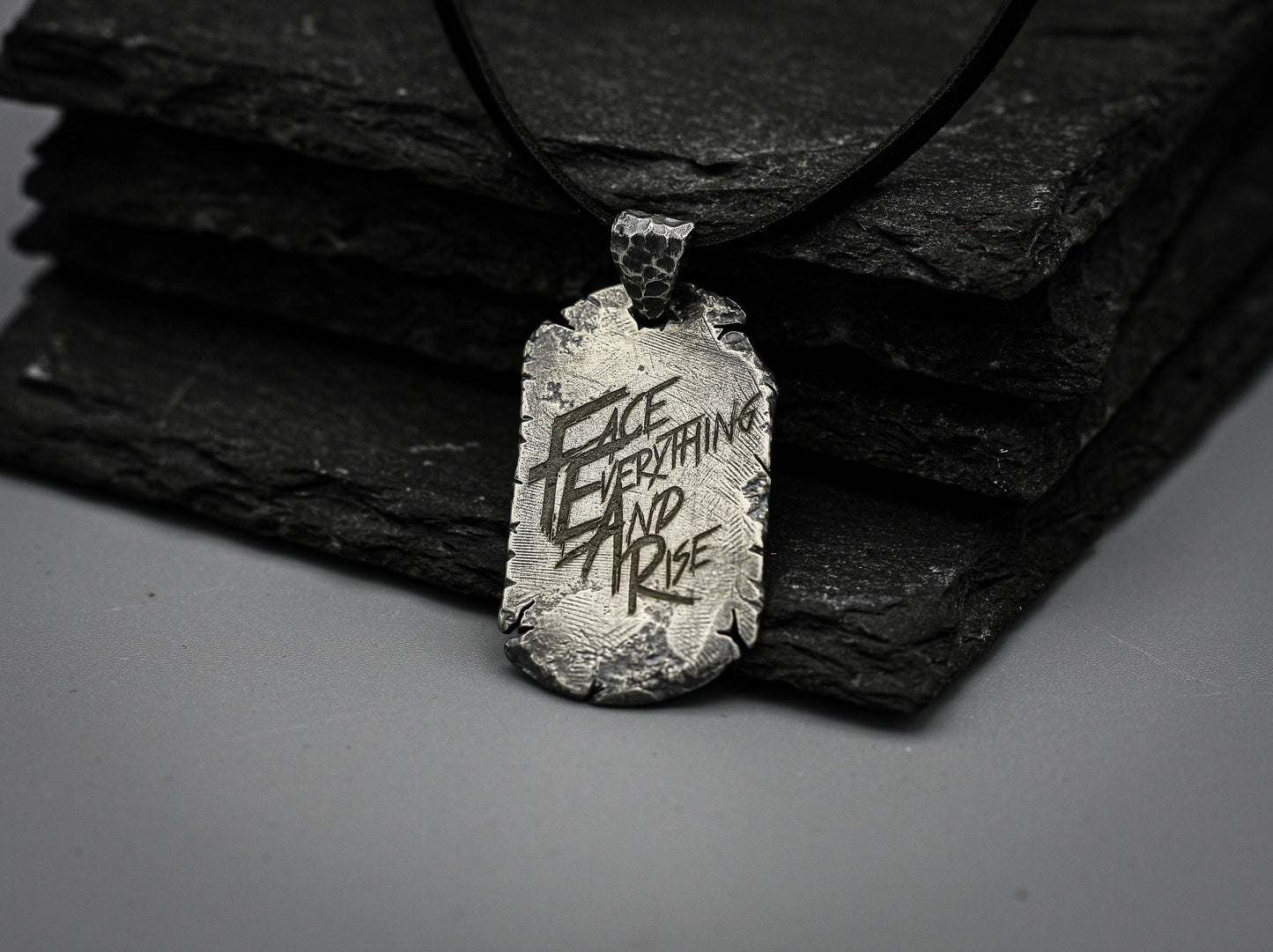 Silver dog tag pendant,FEAR necklace