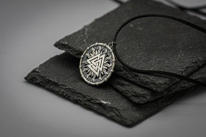 Valknut silver pendant, Viking necklace