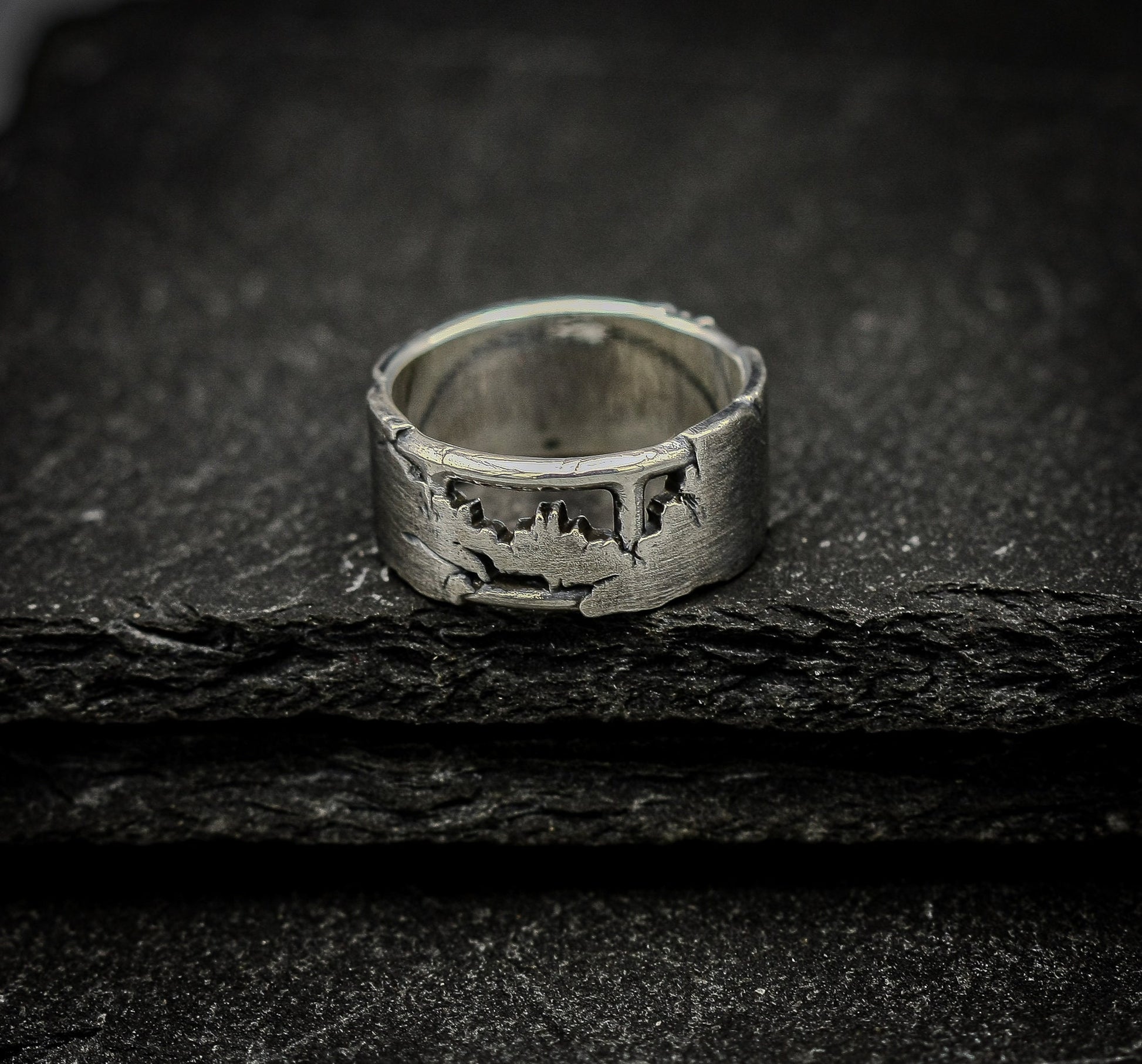 Silver fracture ring, Rough brutalist style band