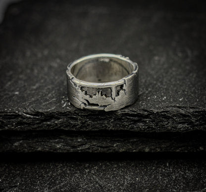 Silver fracture ring, Rough brutalist style band