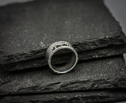 Silver fracture ring, Rough brutalist style band