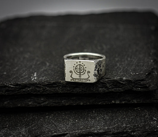 Viking Drakkar silver signet ring