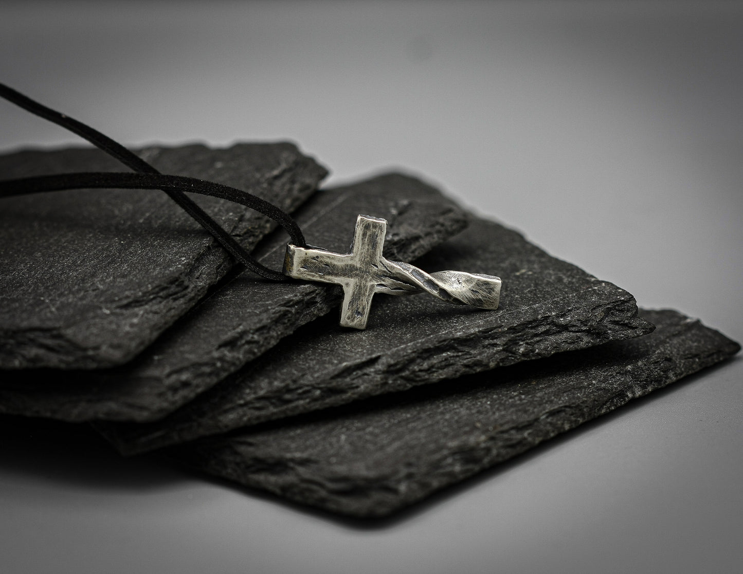 Rustic sterling silver cross, religious pendant, Christian jewellery.