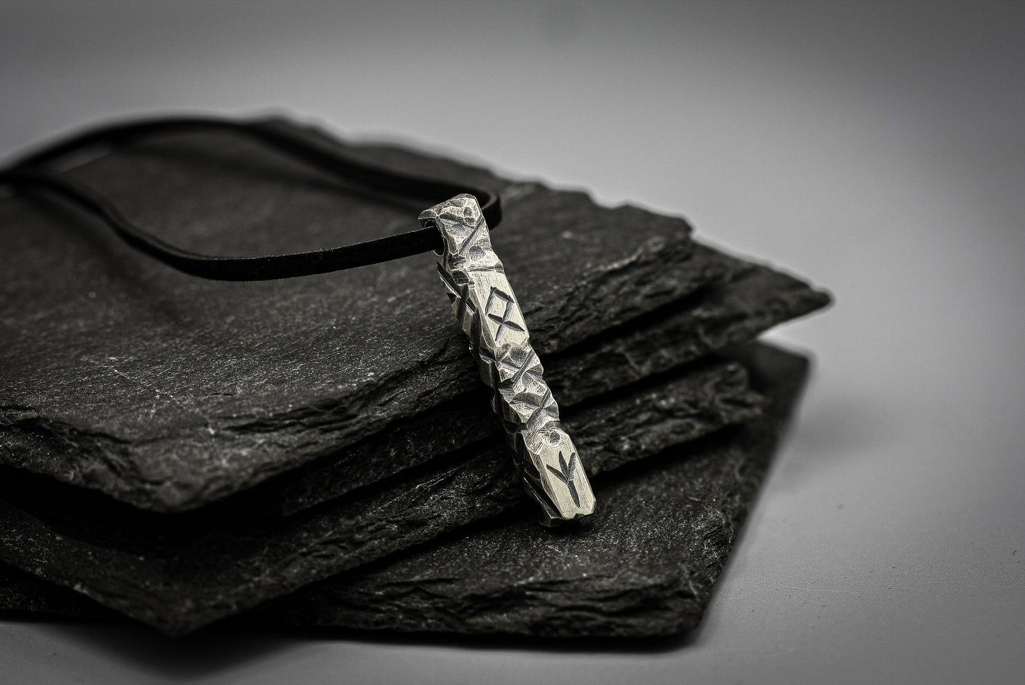 Ancient Viking rune necklace, personalized silver pendant, bar jewellery