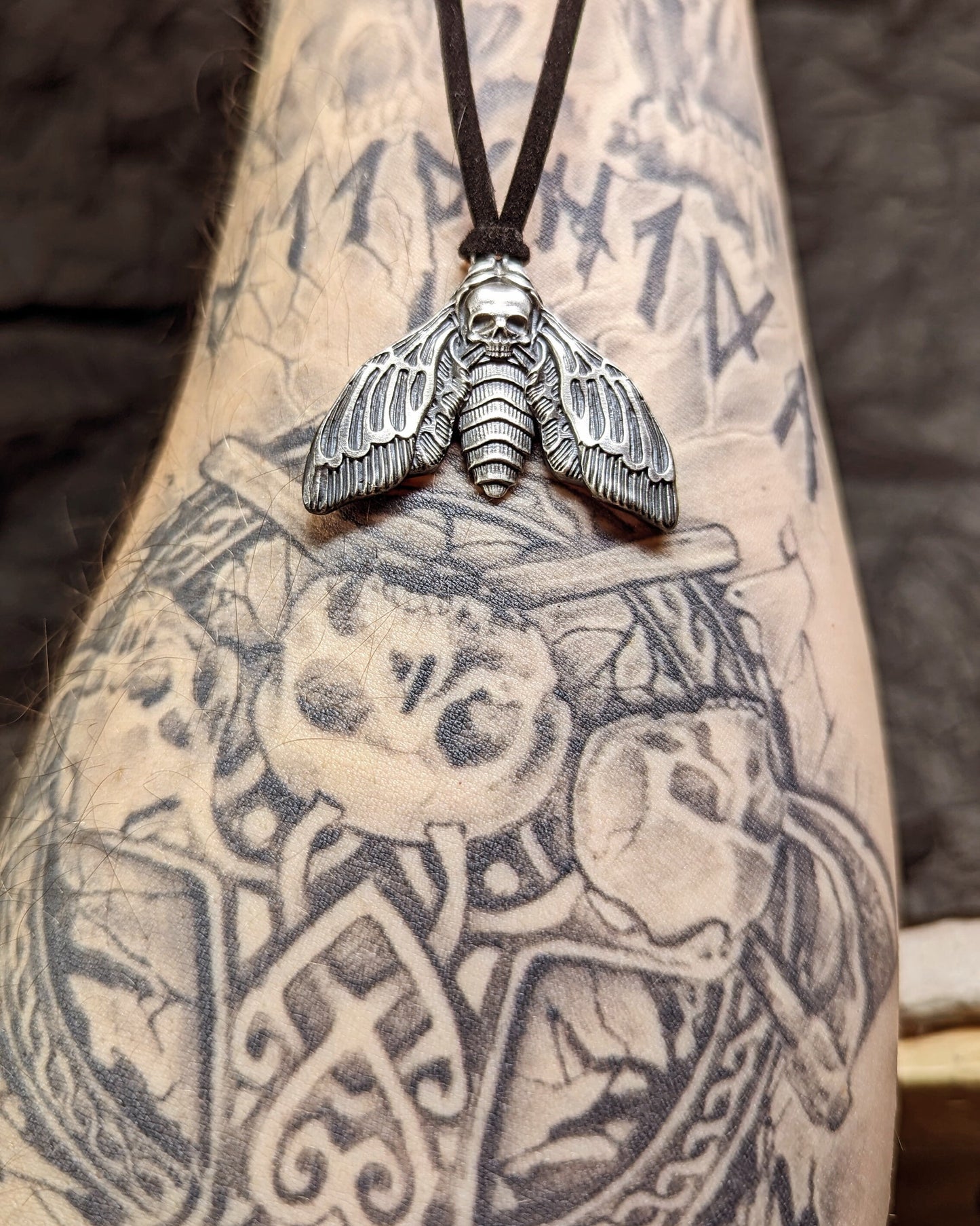 Death's-head hawkmoth pendant, silver moth necklace