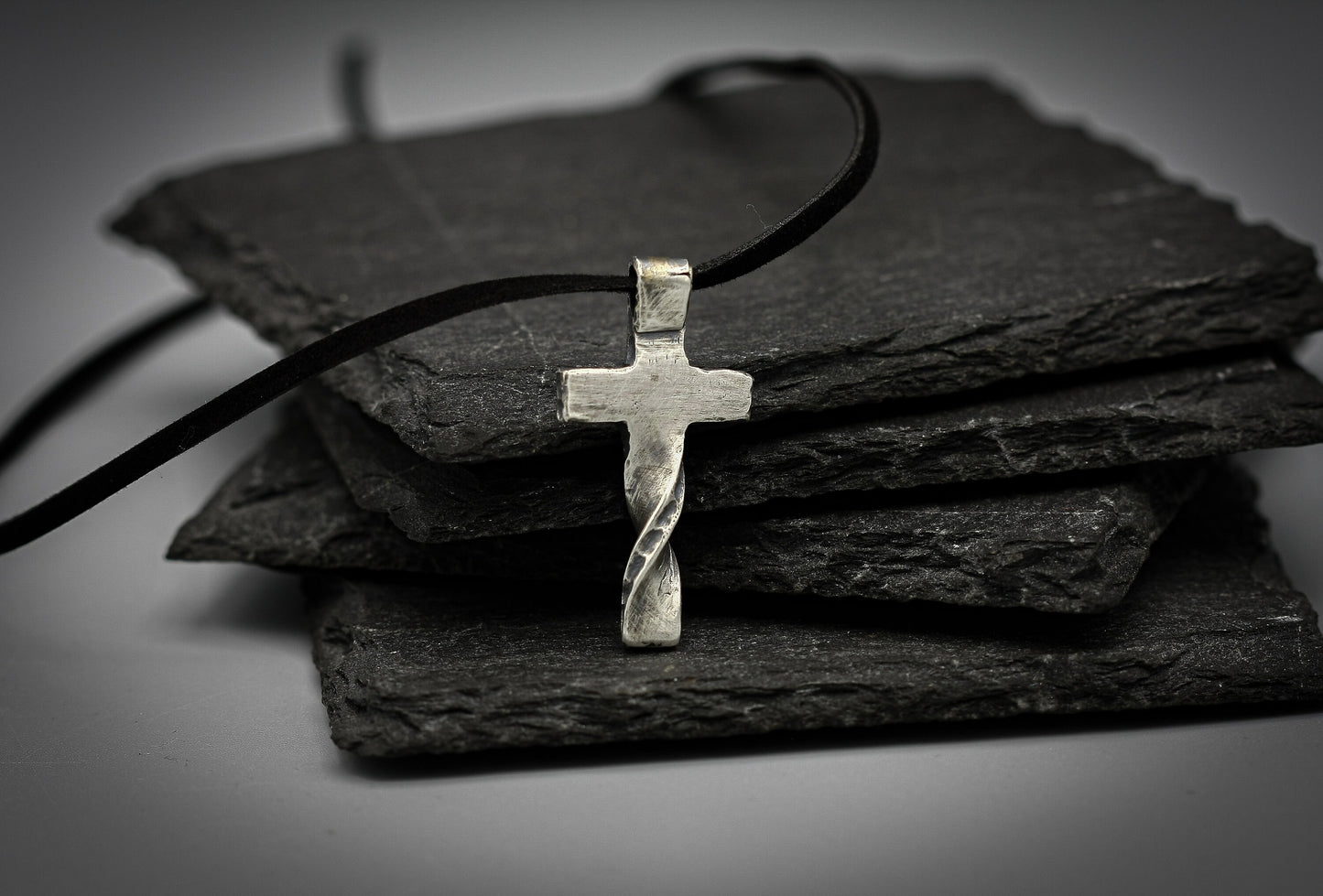 Rustic sterling silver cross, religious pendant, Christian jewellery.