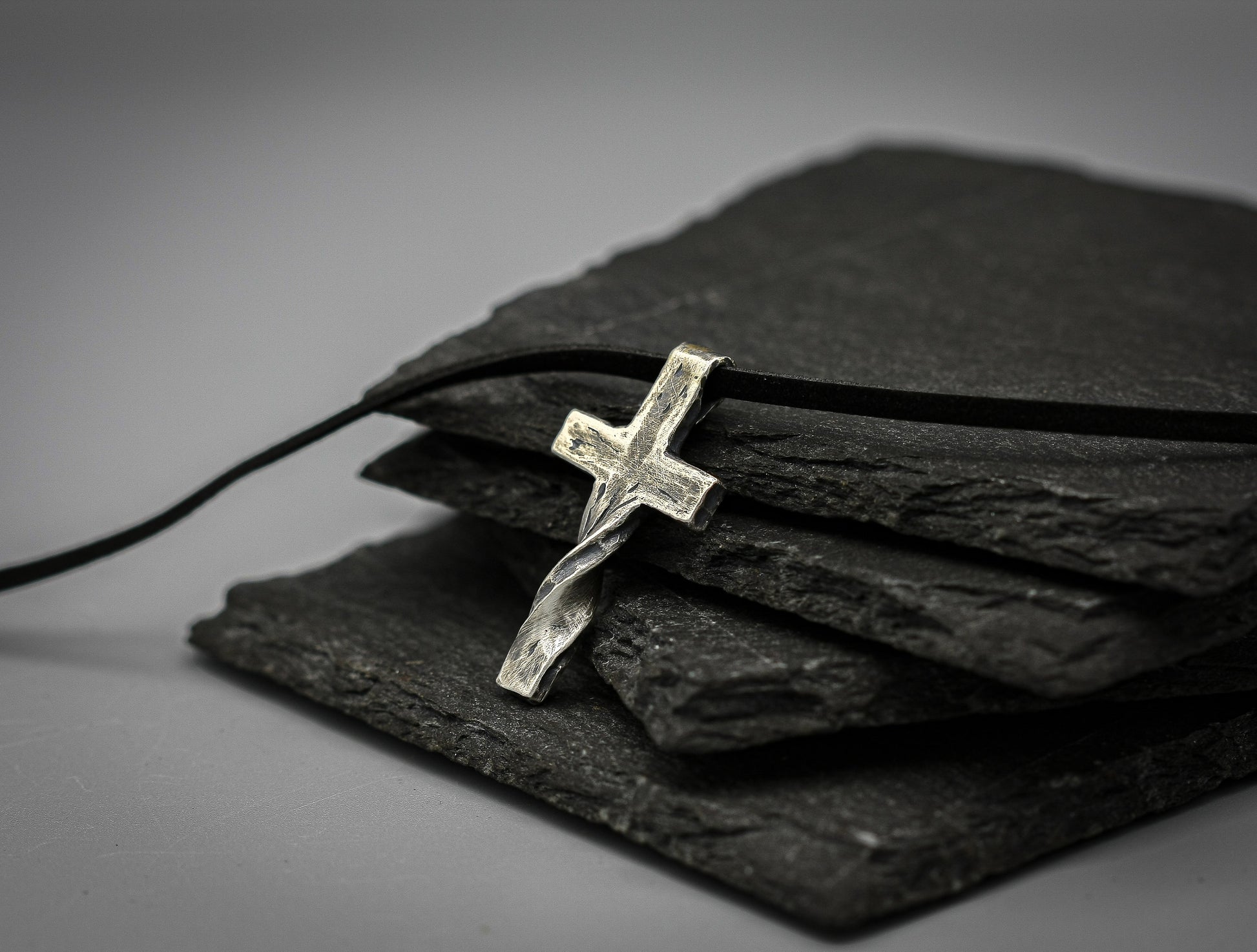 Rustic sterling silver cross, religious pendant, Christian jewellery.