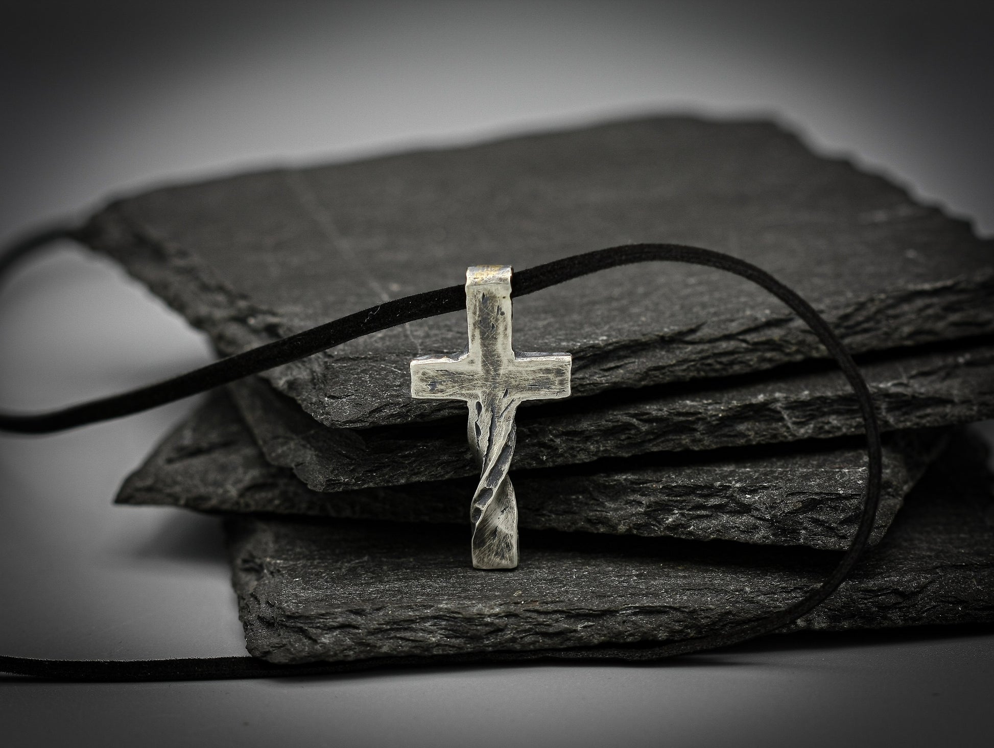 Rustic sterling silver cross, religious pendant, Christian jewellery.