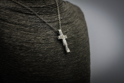 Rustic sterling silver cross, religious pendant, Christian jewellery.