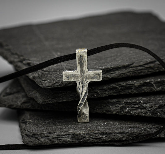 Rustic sterling silver cross, religious pendant, Christian jewellery.