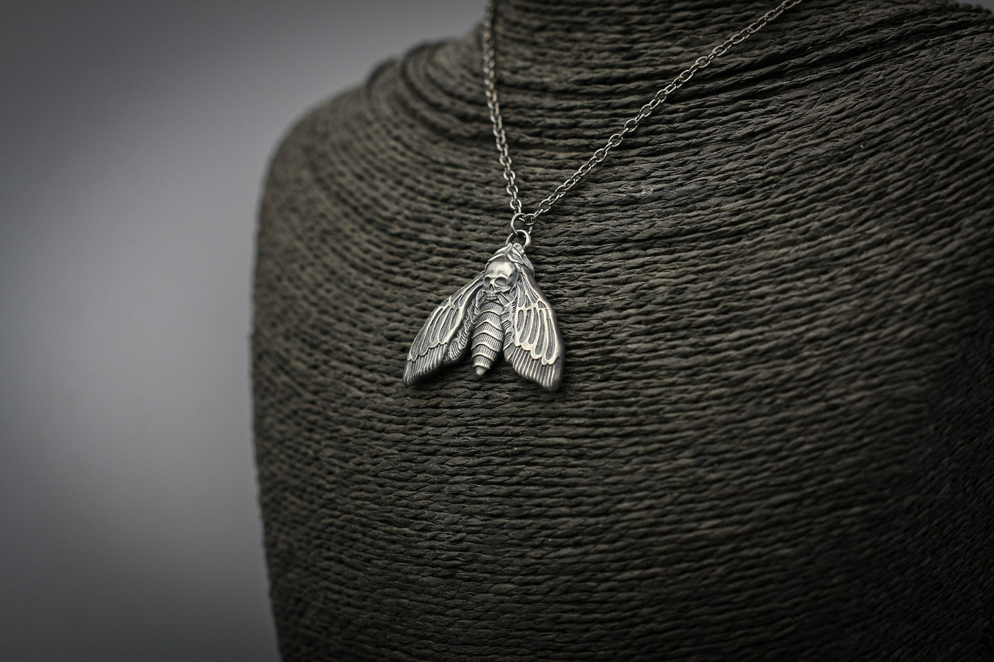 Death's-head hawkmoth pendant, silver moth necklace