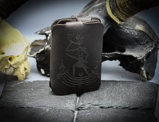 Leather wallet with Viking symbols.