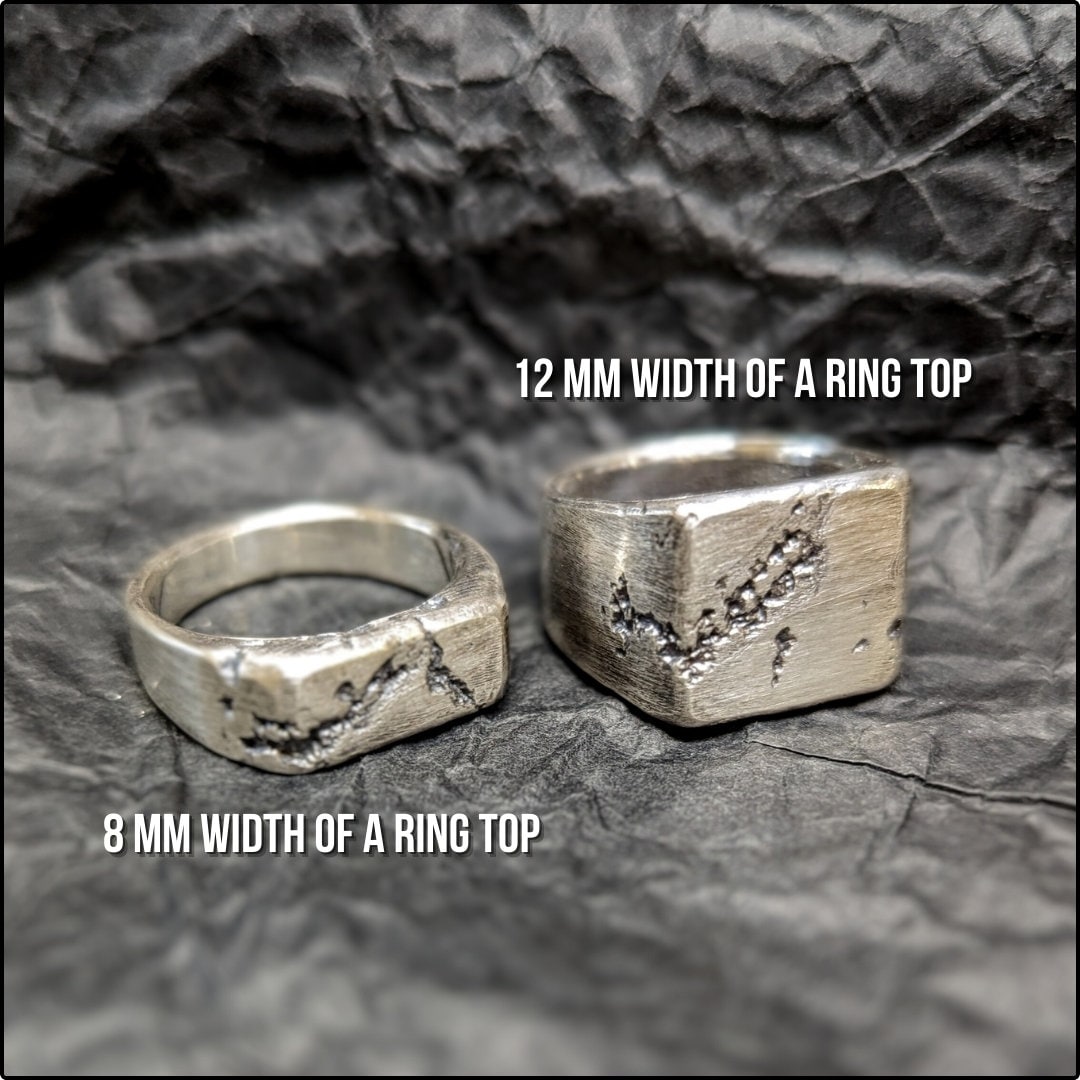 Rough fracture brutalist style band, silver signet ring