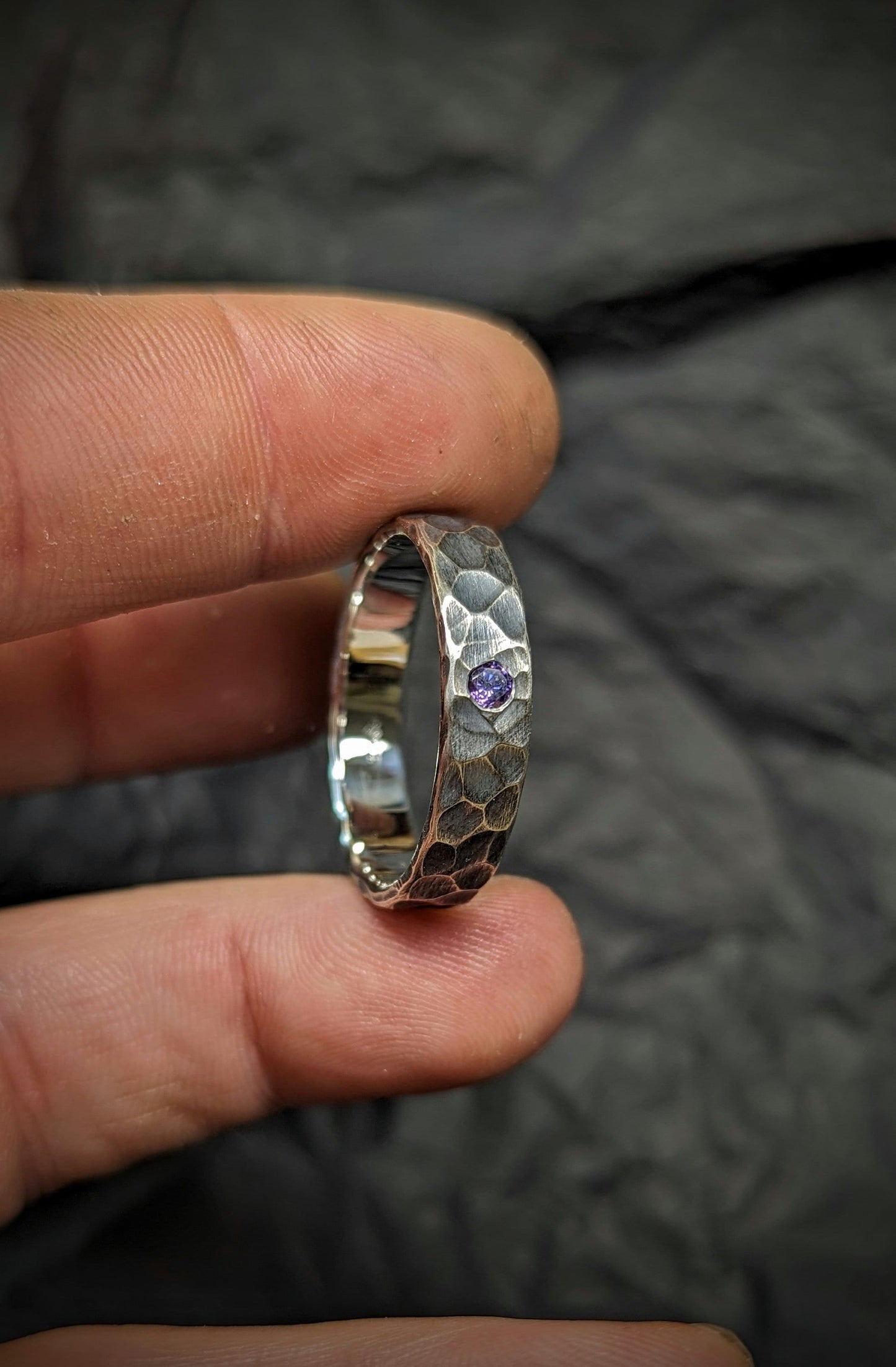 Amethyst band, Sterling silver ring, unique wedding ring