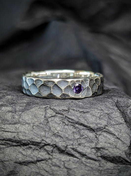 Amethyst band, Sterling silver ring, unique wedding ring