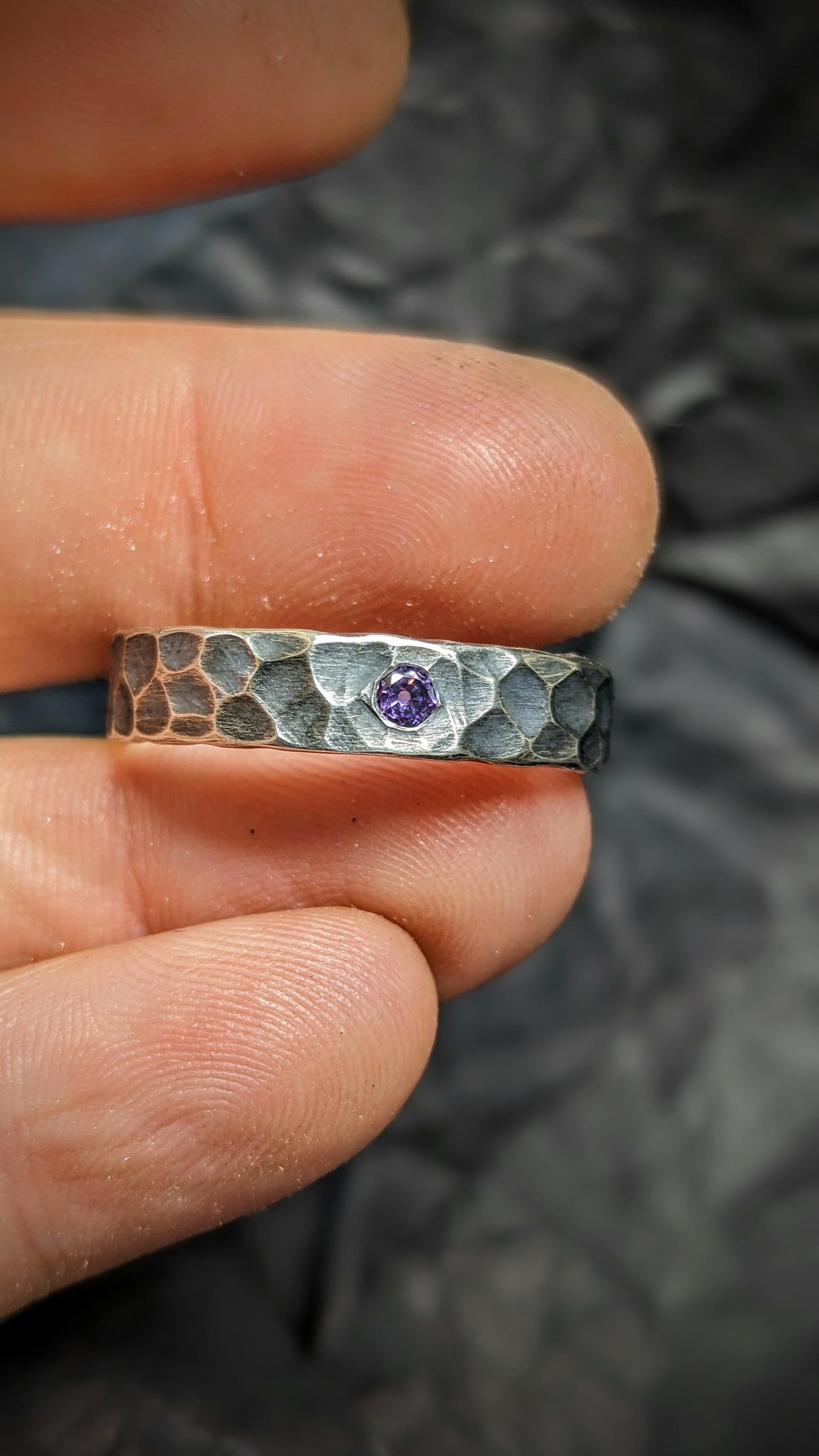 Amethyst band, Sterling silver ring, unique wedding ring