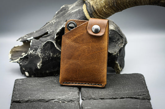 Brown Leather wallet ,minimalist style with hole for chain