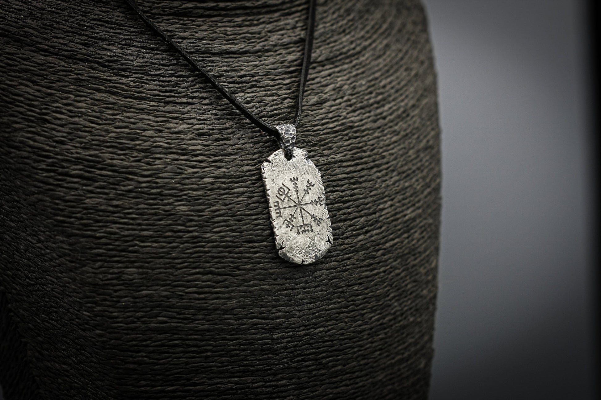 Viking Compass, Vegvisir, Sterling Silver dog tag style pendant.